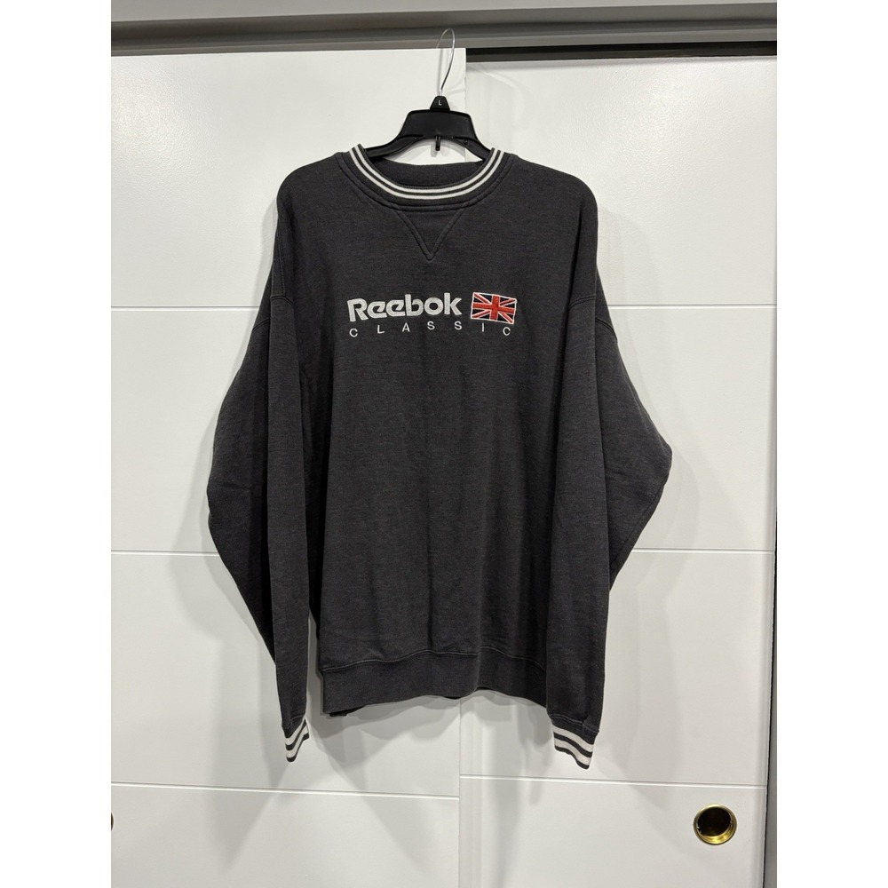 Vintage Reebok Classic Sweatshirt Pullover UK Flag Gray Embroidered  Mens Large